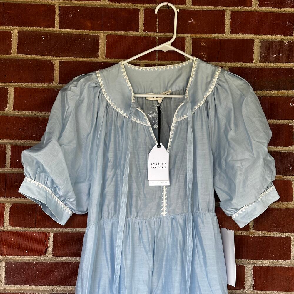 English Factory Blue Embroidered Midi Maxi Dress NWT Cottagecore Size Large - Picture 3 of 8